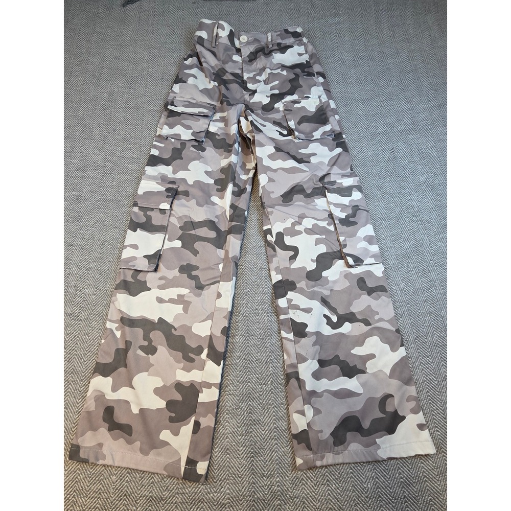 SHEIN Teen Gray Camo Wide Leg Cargo Pants Size 8-9Y Camouflage Utility Trousers
